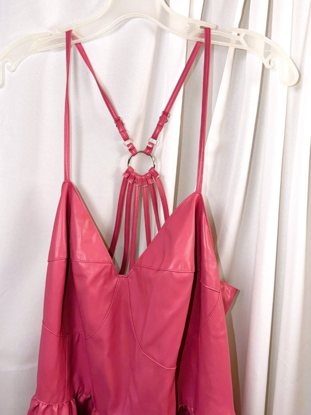 NWT Women's Fate Curve Pink Long Maxi Faux Leather Tiered Dress Size 3X - Picture 3 of 15